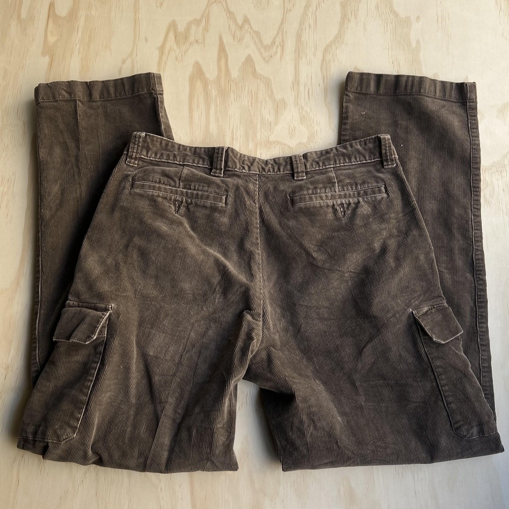 LL Bean Pants Mens 36x32 Brown Corduroy Cargo Straight Leg Stretch Casual Winter